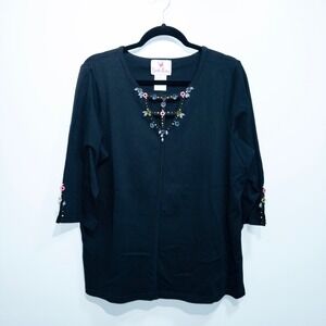 Quacker Factory Black Embellished Beaded Shirt Size Large